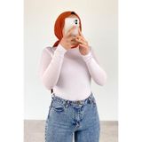 Lamelif Yarım Balıkçı Yaka Düz Renk Body, Beyaz, L Beden, Kadın