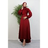 Lamia Giyim Kuyruklu Degaje Elbise Bordo