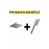 LaMiaSeta Supor Kare Paslanmaz Inox Duş Başlığı Ve El Duş Seti 2 Li, Tepe Duş Başlığı
