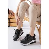 Lamiashoes Kadın Gizli Topuk Yüksek Taban Spor Ayakkabı - Siyah Beyaz