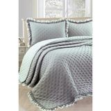Lamina Fırfırlı Elyaf Dolgulu Çift Kişilik 240X260 Cm Yatak Örtüsü Gri