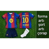 Lamine Yamal Barcelona Yeni Sezon Forması 3lü Set Çocuk - Bordo - Mavi - 3 - 4 Yaş