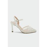 Laminta Tanya Inci Işleme Detaylı Ivory Kadın Topuklu Ayakkabı