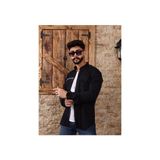 Lamir Store Erkek Spor Kesim Tek Cep Baskılı Uzun Kol Pamuklu Keten Gömlek - 2XL - 02S-Siyah