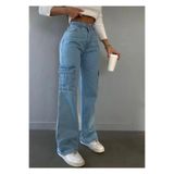LAMİRA Leo Kadın Bebe Mavi Süper Yüksek Bel Arka Cepsiz Kargo Palazzo Wide Leg Jeans