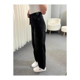LAMİRAMOOD ALLEY Apoletli Siyah Çift Kemer Ayarlanabilir bel Detayı Kadın Kot Pantolon Jean Black jean