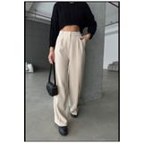 LAMİRAMOOD BEJ Palazzo Oversize Pantolon Kadın Kumas Dugmeli BEJ Bol Paça Straight