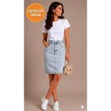 LAMİRAMOOD KSHA Karyıkama ETEK Midi Boy Çımalı Kısa Regular Kadın Kot Etek Denım Günlük Yazlık Etek Ofis/Casual