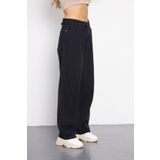 LAMİRAMOOD Siyah BAGGY Bol Paça Oversize Wide Leg Kadın Kot Pantolon Jean Beli Tokalı Ayarlanabilir Bel