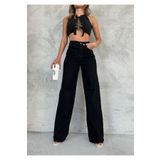 LAMİRAMOOD Siyah Bol Paça Wide Leg Kadın Kot Pantolon