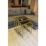 Lamra Dizayn 3'Llü Rana Gold Sehpa Bronz Camlı Çok Amaçlı Yan Sehpa Zigon Sehpa Metal sehpa