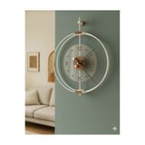 Lamra Dizayn Rosa Beyaz /Ceviz Premium çift çemberli Lüx sessiz Duvar Saati 50x60