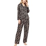 LANBAOSI Kadın pijama seti yumuşak uzun kollu baskılı pijama rahat Pjs Botton aşağı Loungewear cepler ile gecelik bayanlar için