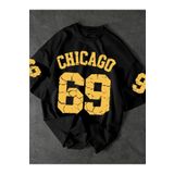 LAND MODA Erkek Chicago 69 Grafik T-Shirt - Yumuşak Polyester Gevşek Fit Crew Yaka,