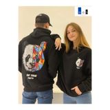 LAND MODA Sevgili Çift Kombinleri Panda Tasarım 2 Ürün Siyah Kapüşonlu Sweatshirt