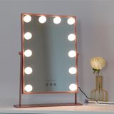 Land of Myth LOM2087 Hollywood Style 3 Renk LED Işıklı Makyaj Aynası Dokunmatik 360° Döner Metal Çerçeve - R.gold - Rose Gold