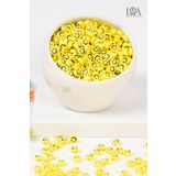 LANDOFACCESSORY 1.Kalite 4x7 mm Plastik Yassı Emoji Boncuk Gülen Surat Boncuk Sarı Takı Aksesuarı 25 gr 150 Adet