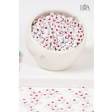 LANDOFACCESSORY 1.Kalite 4x7 mm Plastik Yassı Kalp Boncuk Beyaz Üzeri Kırmızı Kalp Takı Aksesuarı 25 gr 150 Adet