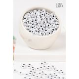 LANDOFACCESSORY 1.Kalite 4x7 mm Plastik Yassı Kalp Boncuk Beyaz Üzeri Siyah Kalp3 Takı Aksesuarı 25 gr 150 Adet