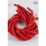 LANDOFACCESSORY Sıkma Doğal Taş - Takı Aksesuarı - Doğal Taş Boncuk - 8 mm Kare Küp Mercan Kırmızı - 30 Adet