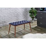 LaneHome Begonya Kapitoneli Bench Puf, Lacivert, Ahşap Ayak
