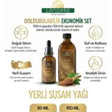 Lanorre %100 Soğuk Sıkım Yerli Tohum Susam Yağı Ev & Çanta Seti (150ML + 50ML) (Susam Yağı) Çok Amaçlı, %100 Saf & Doğal - 150 ML + 50 ML Set