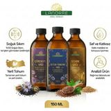 Lanorre Çörekotu (Çörek Otu) Yağı Yerli , Susam Yağı Yerli , Keten Tohumu Yağı %100 Soğuk Sıkım Analizli Premium Tanışma Seti (İçilebilir - Gıda - Bakım -Saf - Katkısız - Doğal 3X150 Ml) - 450 ml