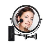 LANSI Duvara Monte Makyaj Aynası - 1X/10X Büyüteç Aynası Makyaj için 360° Uzatılabilir Kol Aynası, Banyo için 20 cm Çift Taraflı Makyaj Aynası, Genç Kızlar, Kadınlar için Duvar Aynası, Mat Siyah