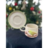 Laodikeia Ceramic Kuş Figürlü Seramik Fincan - Açık Yeşil