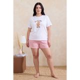 Laperissa Ayıcık Desenli Pembe Ekose Büyük Beden Şortlu Pijama Takımı