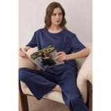 Laperissa Kadın Pijama Takımı Lacivert 34 Saten, T-Shirt ve Pantolon