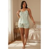 Laperissa Kadın Pijama Takımı Yeşil 4XL Saten Dantelli 2 Parça
