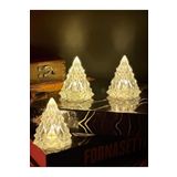 Lapidaria Kristal Led Çam Ağacı Mum 3'Lü Alevli Yapay Mum Pilli Yılbaşı Led Işık Abajur