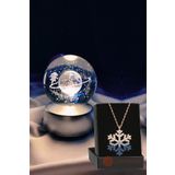 Lapidaria Satürn Temalı Işıklı 3D Led Işıklı Cam Küre ve Kartanesi Kolye