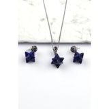 Lapis Lazuli Doğal Taş Merkaba Kolye - Küpe 2Li Set