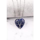 Lapis Lazuli Doğal Taş Tel Sarmalı Kalp Kolye KLY-316