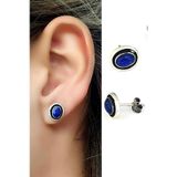 Lapis lazuli taşlı 925 ayar gümüş oval tasarım küpe