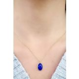 Lapis Lazuli Taşlı 925ayar Gümüş Üzerine Altın Kaplama Tasarım Oval Kolye