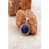 Lapis Lazuli Taşlı Telkari Elişi Oval Gümüş Kolye 8033