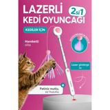 Lapka 2'si 1 Arada Lazerli Teleskopik Kedi Oltası, Ayarlanabilir Ipli ve Değiştirilebilir Uçlu Kedi Oyuncağı - Pembe