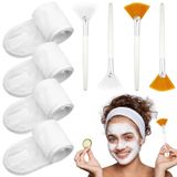 LAPOHI 4 Paket Ayarlanabilir Havlu Saç Bantları Yüz Yıkama için 4 Adet Fan Fırçası, Yüz Maskesi Fırçası ve Spa Yüz Saç Bantları Kadınlar ve Izgaralar için Cilt Bakımı Kafa Bandı Yüz Estetisyeni Malzemeleri için (Beyaz)