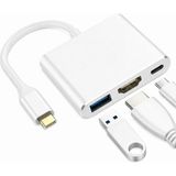 Laptify Macbook ile Uyumlu Type-C 3 In 1, 1080P HDMI USB 3.0, Usb, Hub, HDMI Dönüştürücü 3'ü 1 Arada - Gümüş - Type-C Şarj Girişli - USB, Hub, HDMI USB 3.0