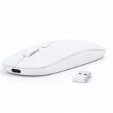 Laptop İçin İnce Kablosuz Mouse Bluetooth Bağlantı Şarjlı Batarya Usb Alıcılı Taşınabilir Tasarım Beyaz