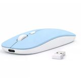 Laptop İçin İnce Kablosuz Mouse Bluetooth Bağlantı Şarjlı Batarya Usb Alıcılı Taşınabilir Tasarım Mavi