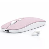 Laptop İçin İnce Kablosuz Mouse Bluetooth Bağlantı Şarjlı Batarya Usb Alıcılı Taşınabilir Tasarım Pembe
