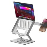 Laptop Stand Karbon Çelik 360° Döner Ergonomik Yükseklik Ayarlı Soğutucu Magsafe Telefon Tutuculu Gizlenebilir