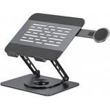 Laptop Stand Karbon Çelik 360° Döner Ergonomik Yükseklik Ayarlı Soğutucu Magsafe Uyumlu Telefon Tutuculu Gizlenebilir Notebook Tablet Uyumlu 10-17.3 Inç Gri