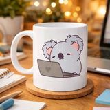 Laptoplu Koala Desenli Porselen Kupa MODEL 111 – Sevimli Ofis Kupası , Çalışanlara Özel Tatlı Hediye