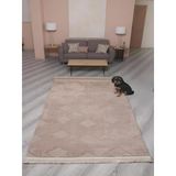 Lara Bukleli Desenli Yumuşacık Peluş Halı Salon Oturma Odası Mutfak Koridor Halısı 9400C Vizon
