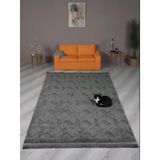 Lara Bukleli Desenli Yumuşacık Peluş Halı Salon Oturma Odası Mutfak Koridor Halısı 9401D Antrasit